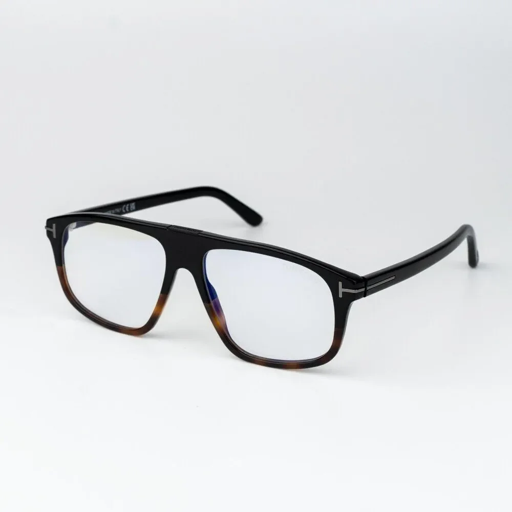 Tom Ford Women Eyeglasses Black Havana Blue Light Block Aviator FT5901-B-N 056